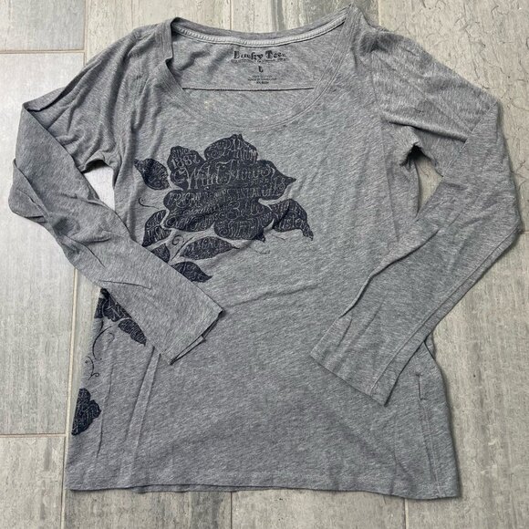 Lucky Tees Cotton Long Sleeve Scoop Neck Floral Print Tee Shirt Gray Size Large - Picture 1 of 9